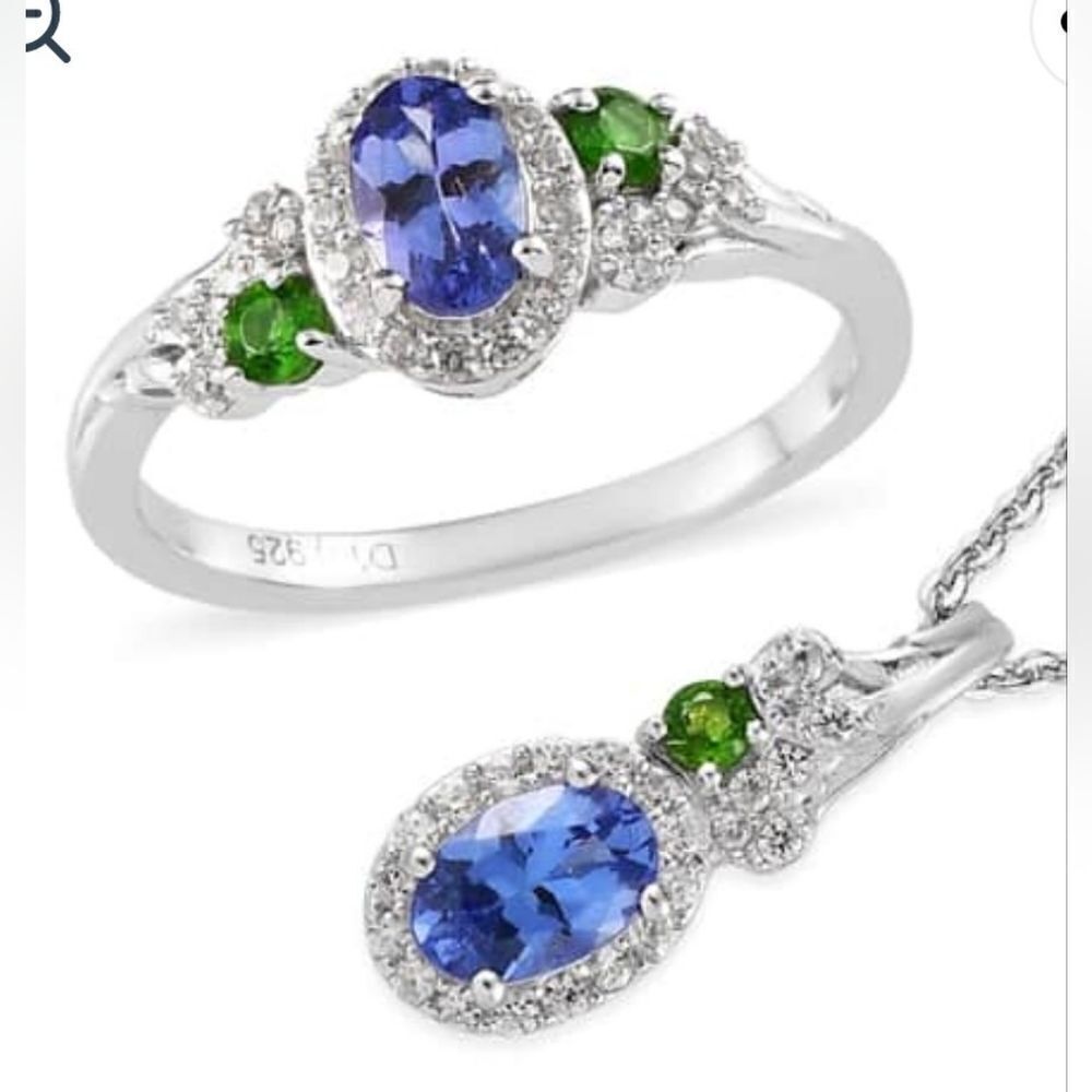 AAA Tanzanite & Multi Gemstone Halo Ring & Pendant Necklace